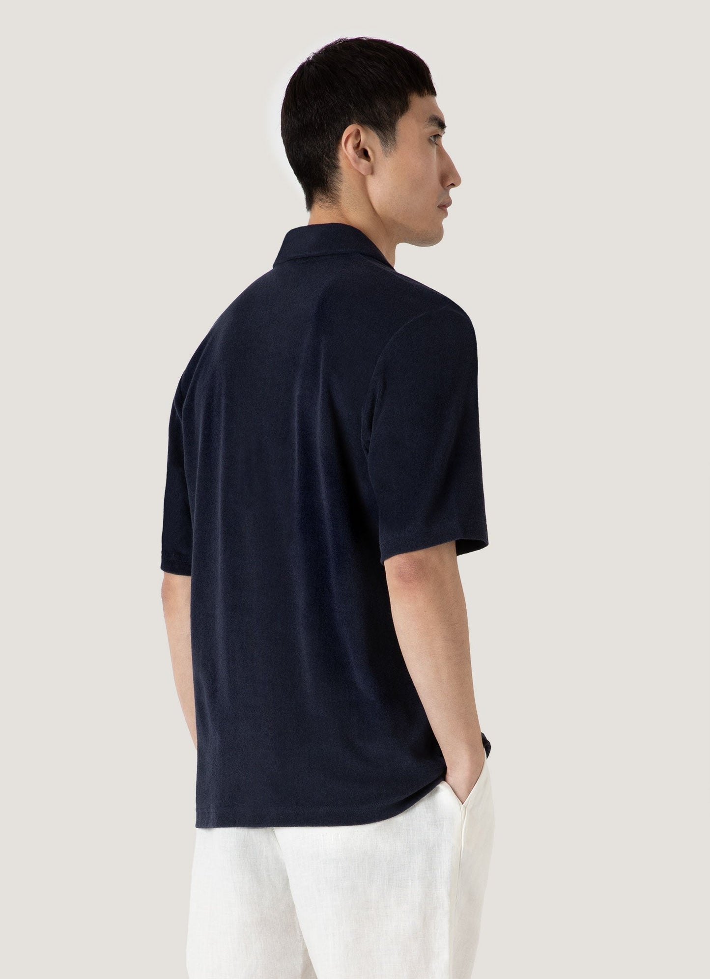 Mens Towelling Camp Collar Shirt In Navy Msht1571 Buaa