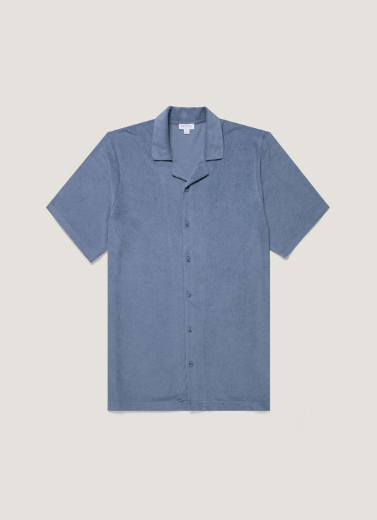 Mens Towelling Camp Collar Shirt In Vintage Blue Msht1571 Buwb