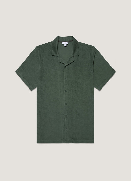 Mens Towelling Camp Collar Shirt In Dusk Green Msht1571 Gnij