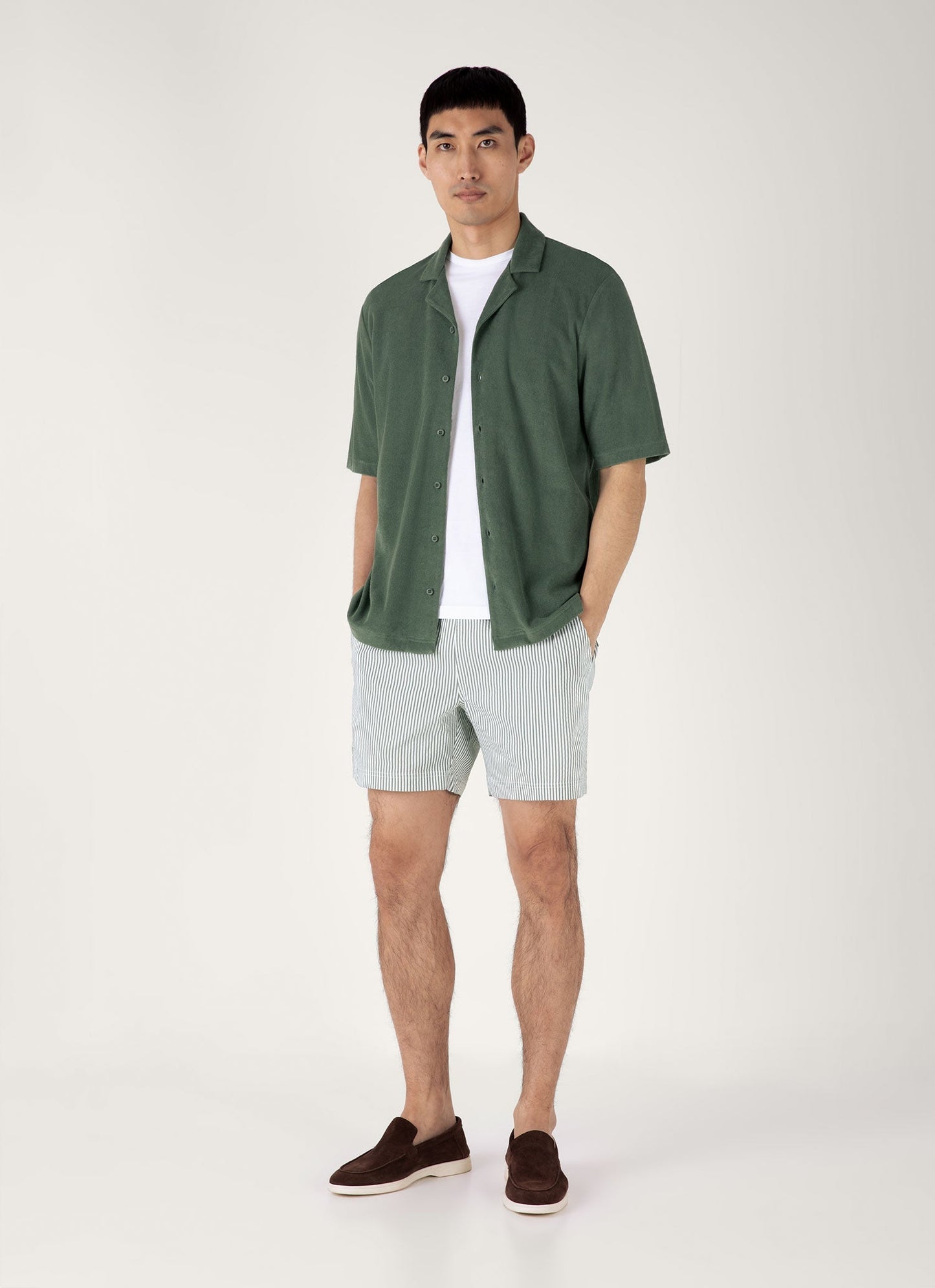 Mens Towelling Camp Collar Shirt In Dusk Green Msht1571 Gnij