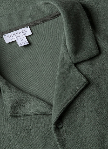 Mens Towelling Camp Collar Shirt In Dusk Green Msht1571 Gnij
