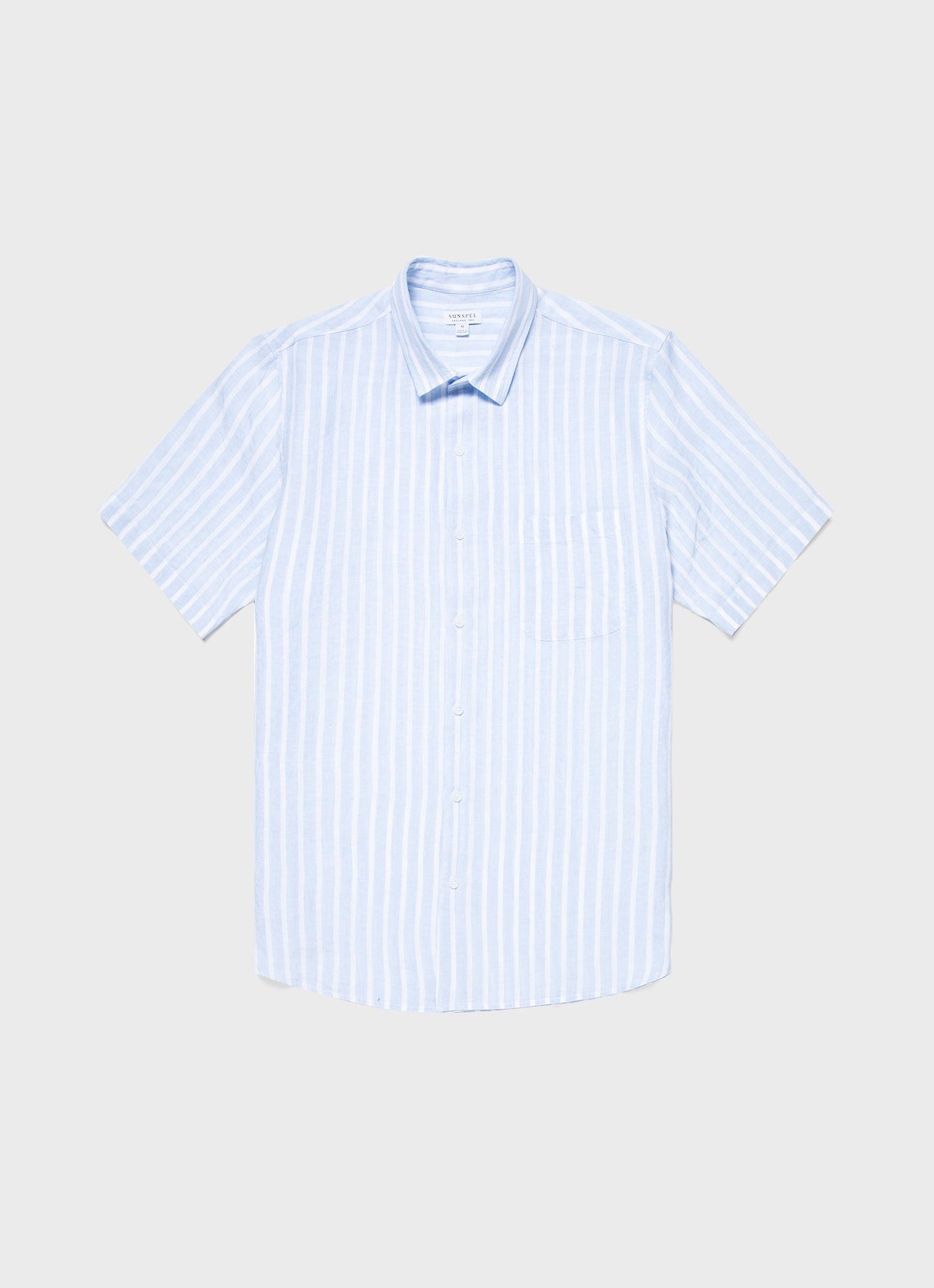 Mens Short Sleeve Linen Shirt In Light Blue White Msht2039 Stmp