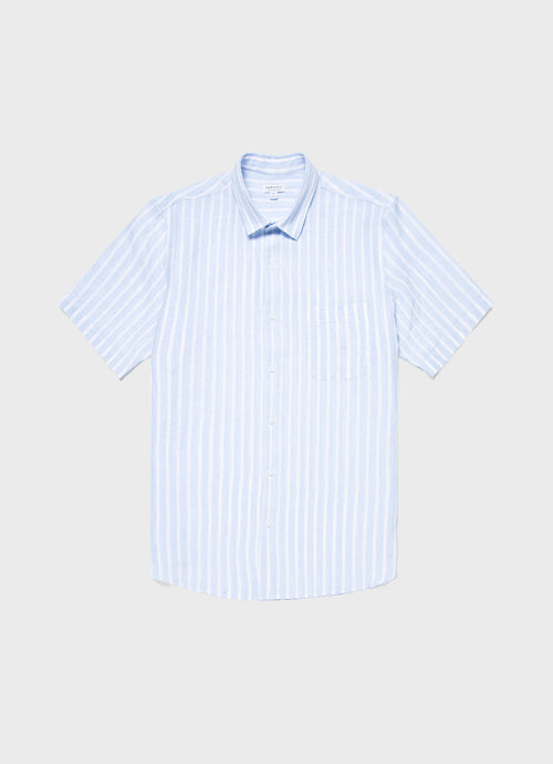 Mens Short Sleeve Linen Shirt In Light Blue White Msht2039 Stmp
