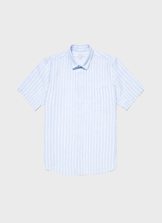 Mens Short Sleeve Linen Shirt In Light Blue White Msht2039 Stmp