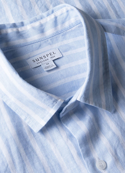 Mens Short Sleeve Linen Shirt In Light Blue White Msht2039 Stmp