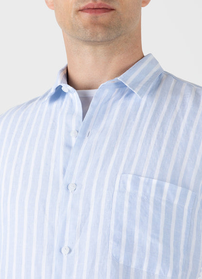 Mens Short Sleeve Linen Shirt In Light Blue White Msht2039 Stmp