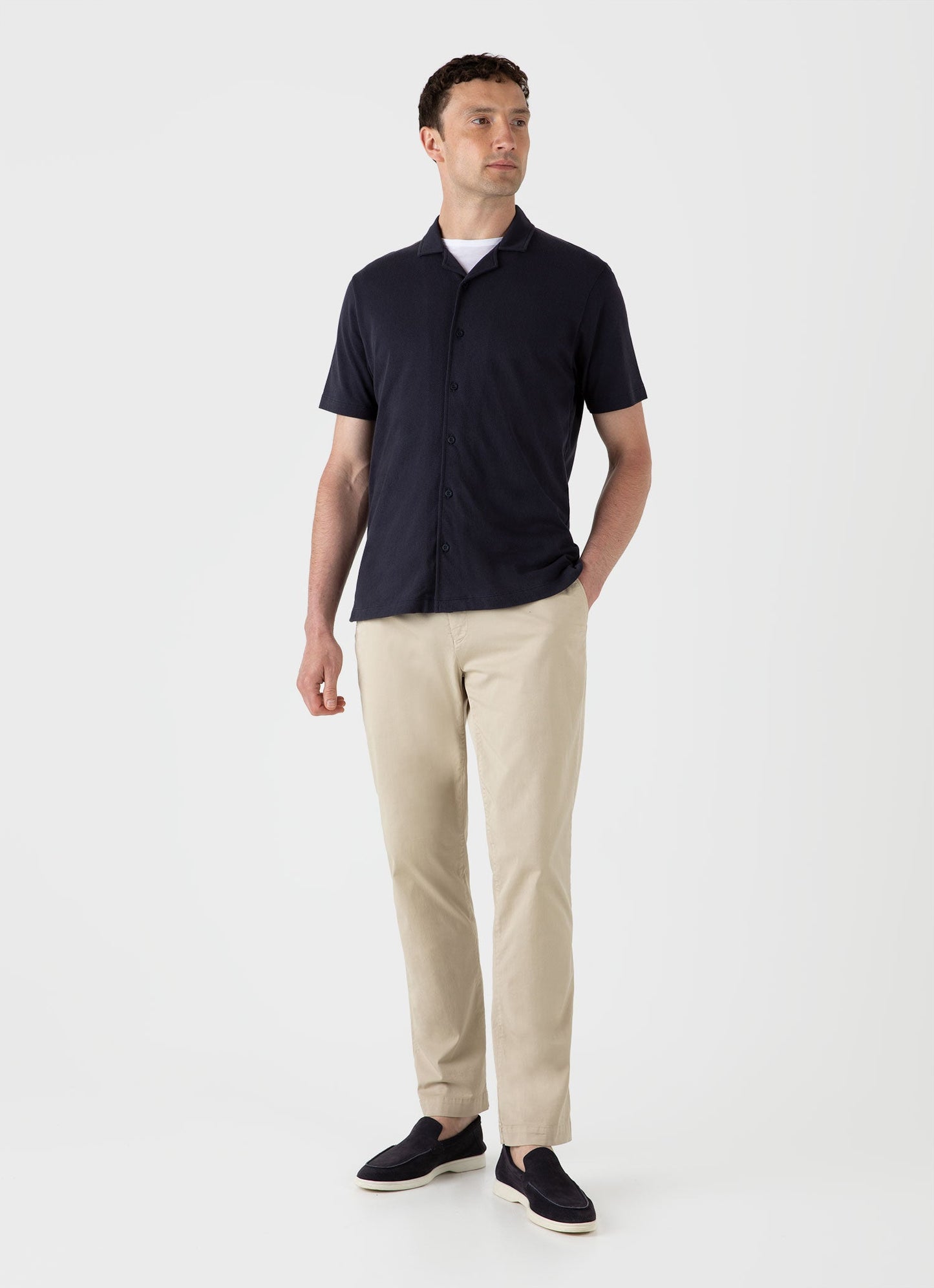 Mens Cotton Riviera Camp Collar Shirt In Navy
