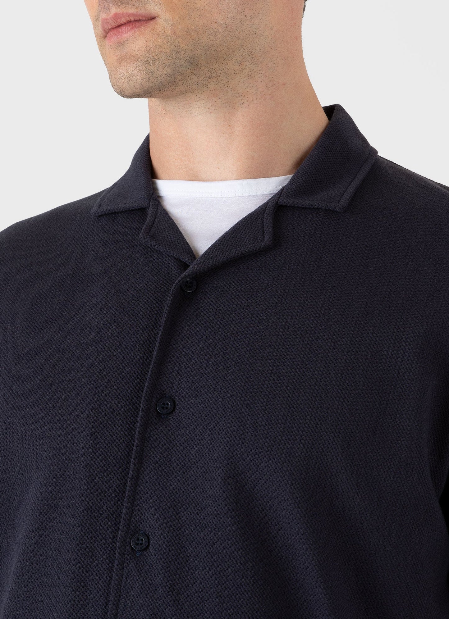 Mens Cotton Riviera Camp Collar Shirt In Navy