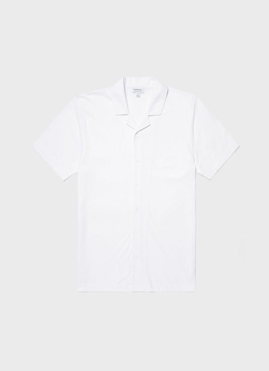 Mens Cotton Riviera Camp Collar Shirt In White