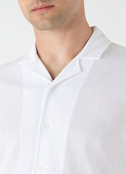 Mens Cotton Riviera Camp Collar Shirt In White