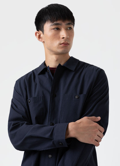 Men S Seersucker Overshirt In Navy Msht2054 Buaa