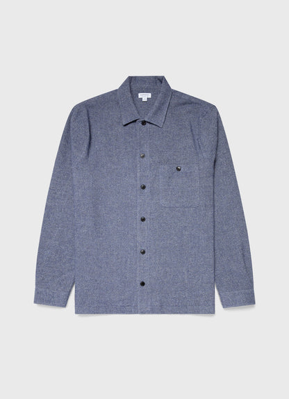 Mens Heavy Flannel Overshirt In Blue Melange Msht2067 Buht