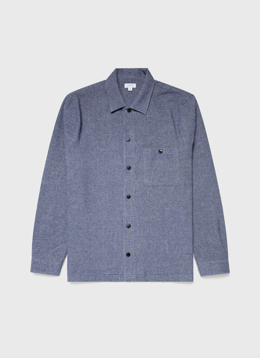 Mens Heavy Flannel Overshirt In Blue Melange Msht2067 Buht