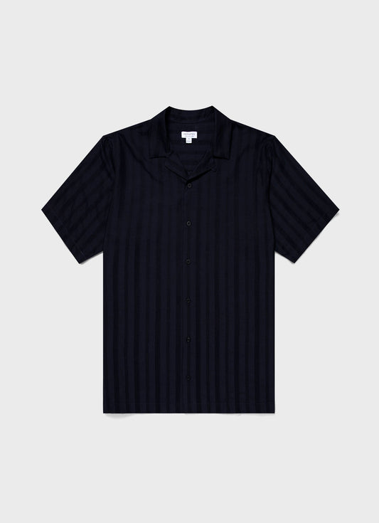 Mens Embroidered Stripe Camp Collar Shirt In Navy Msht2084 Buaa