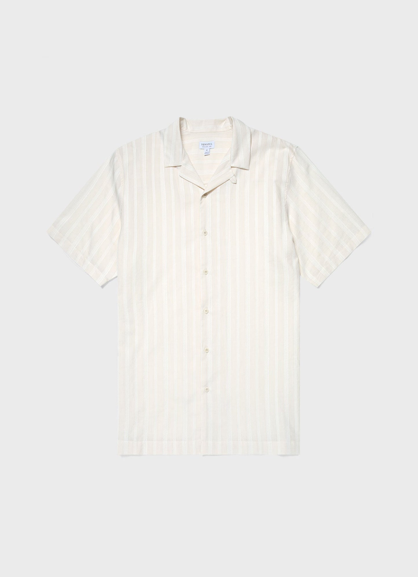 Mens Stripe Camp Collar Shirt In Ecru Msht2084 Whcr