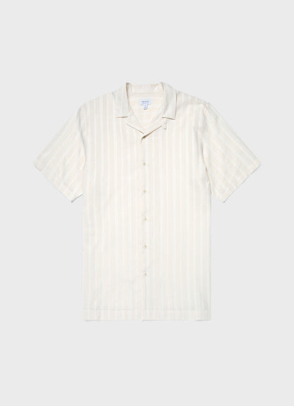 Mens Stripe Camp Collar Shirt In Ecru Msht2084 Whcr