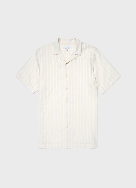 Mens Stripe Camp Collar Shirt In Ecru Msht2084 Whcr