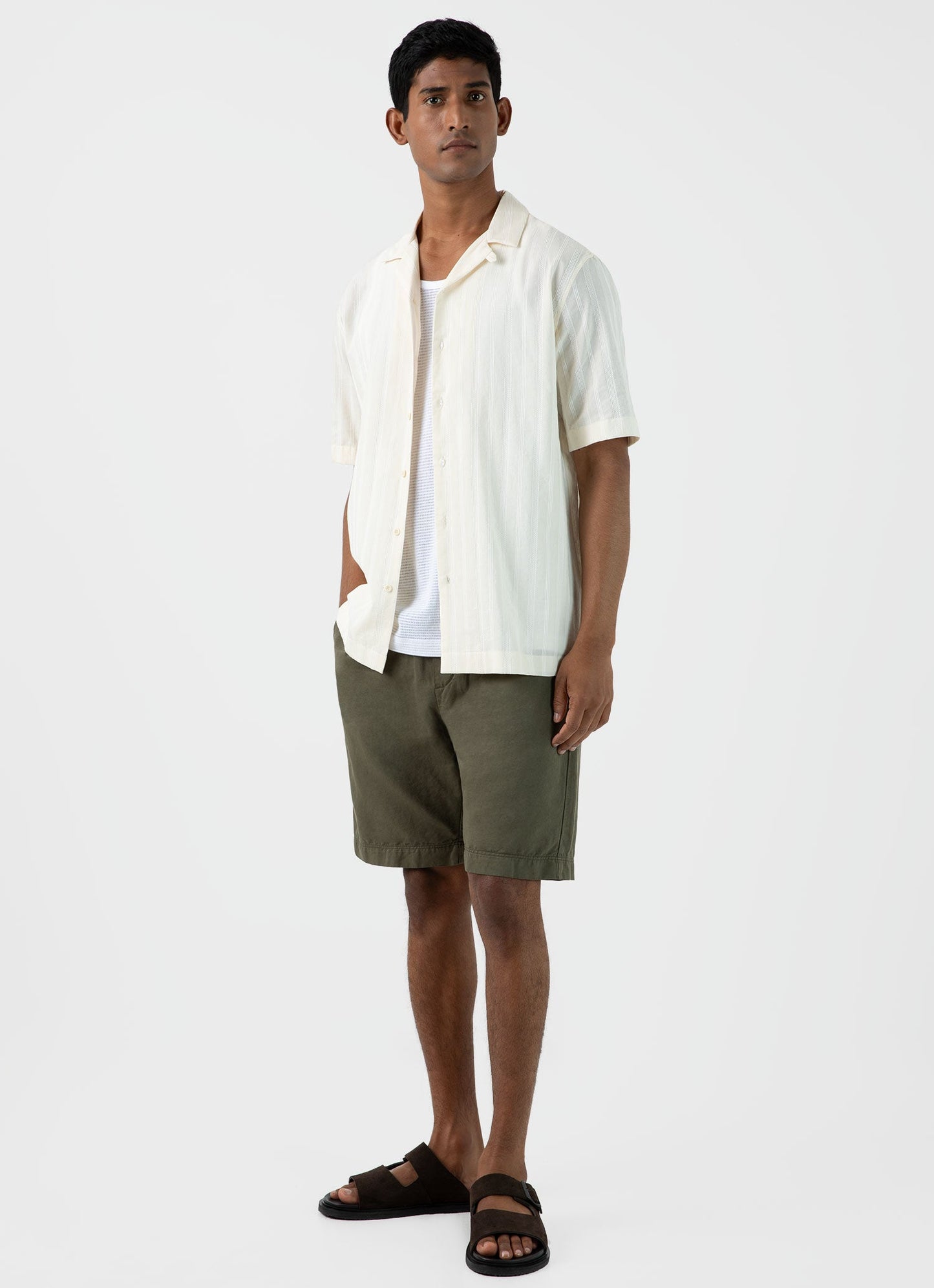 Mens Stripe Camp Collar Shirt In Ecru Msht2084 Whcr