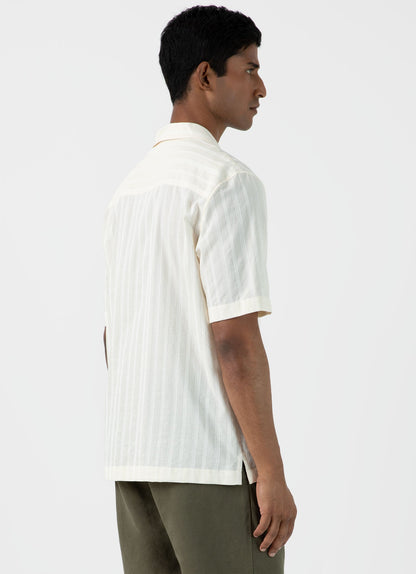 Mens Stripe Camp Collar Shirt In Ecru Msht2084 Whcr