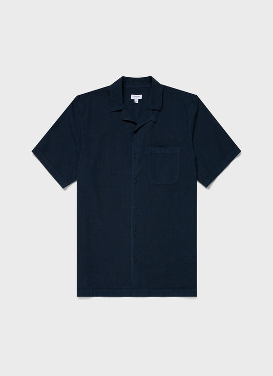 Mens Seersucker Camp Collar Shirt In Navy Msht2091 Buaa