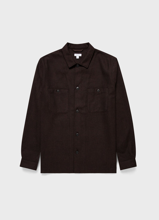 Mens Herringbone Overshirt In Cocoa Brown Msht2095 Brfn
