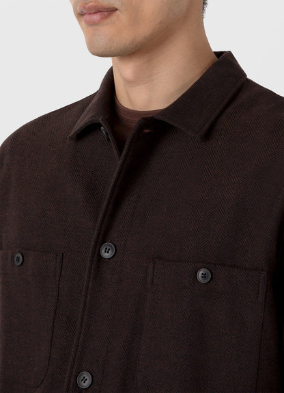 Mens Herringbone Overshirt In Cocoa Brown Msht2095 Brfn