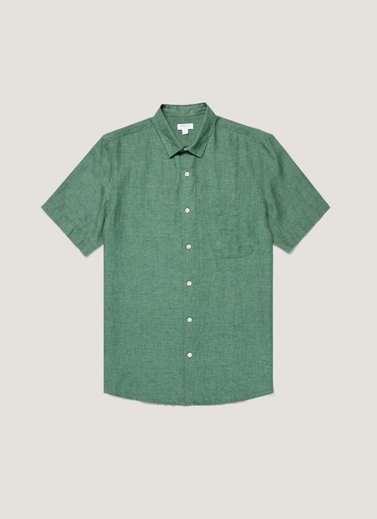 Mens Short Sleeve Linen Shirt In Bright Green Msht2119 Gnjc