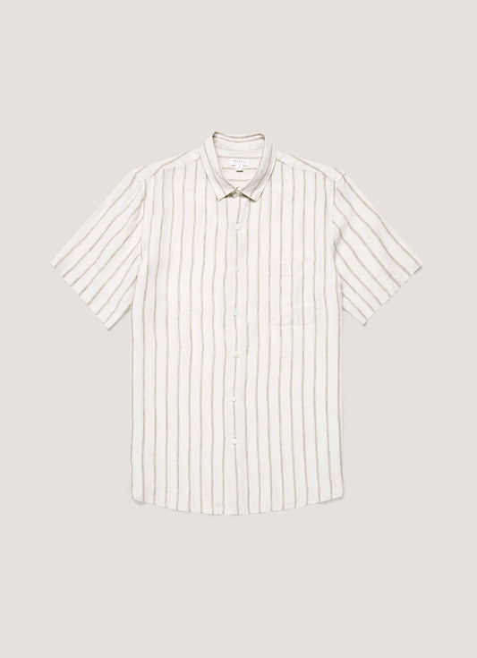 Mens Short Sleeve Linen Shirt In Dune Ecru Msht2119 Stnn