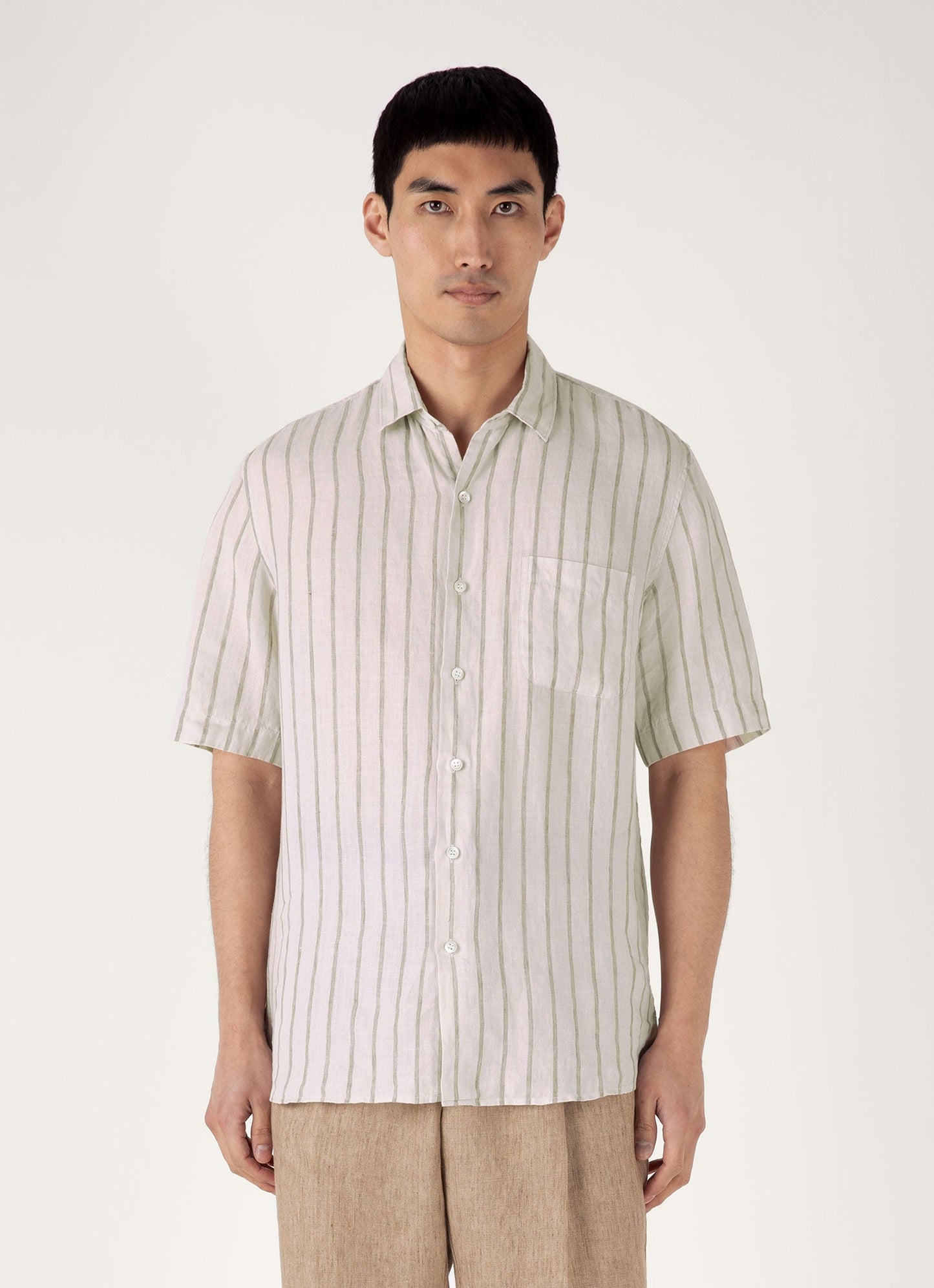Mens Short Sleeve Linen Shirt In Dune Ecru Msht2119 Stnn