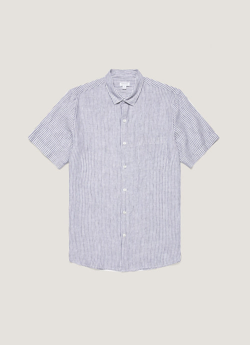 Mens Short Sleeve Linen Shirt In White Navy Msht2119 Stoa