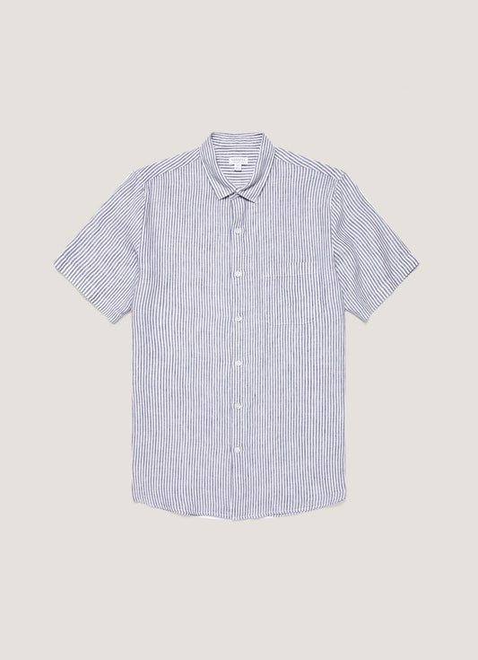 Mens Short Sleeve Linen Shirt In White Navy Msht2119 Stoa