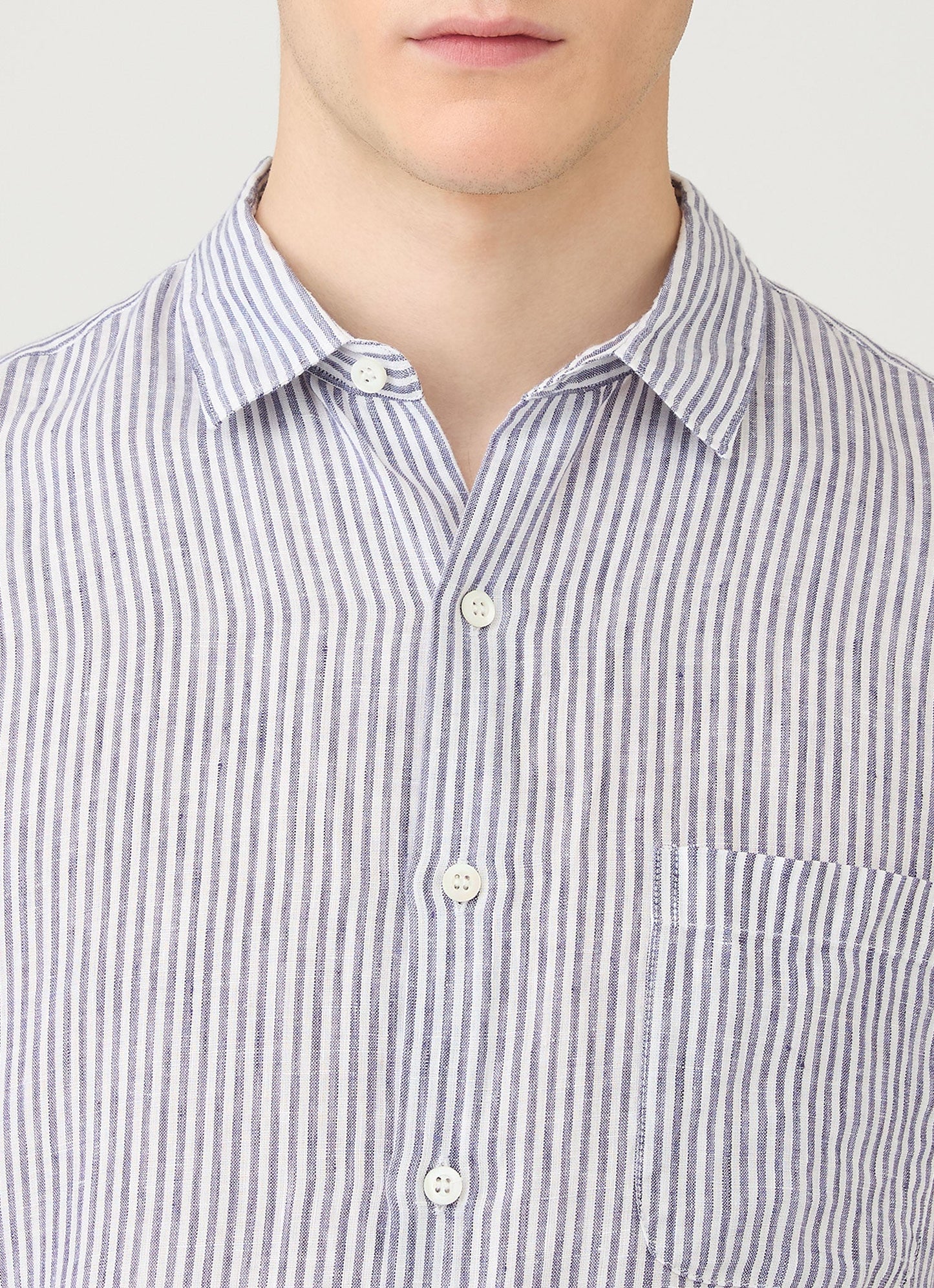 Mens Short Sleeve Linen Shirt In White Navy Msht2119 Stoa