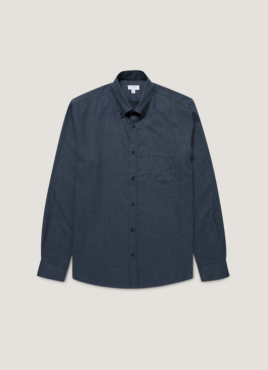 Mens Button Down Flannel Shirt In Selvedge Blue Melange Msht2131 Buwn