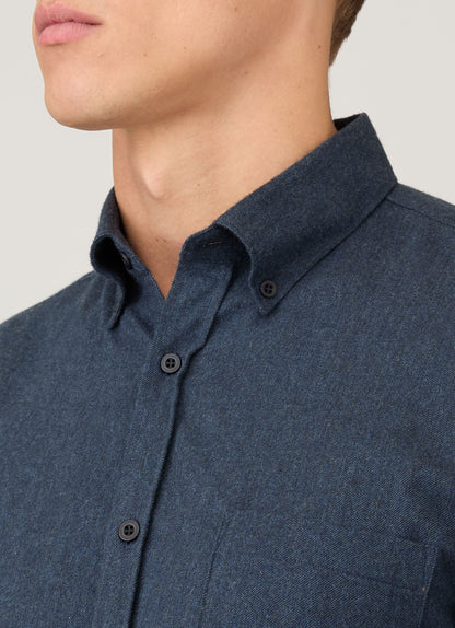 Mens Button Down Flannel Shirt In Selvedge Blue Melange Msht2131 Buwn