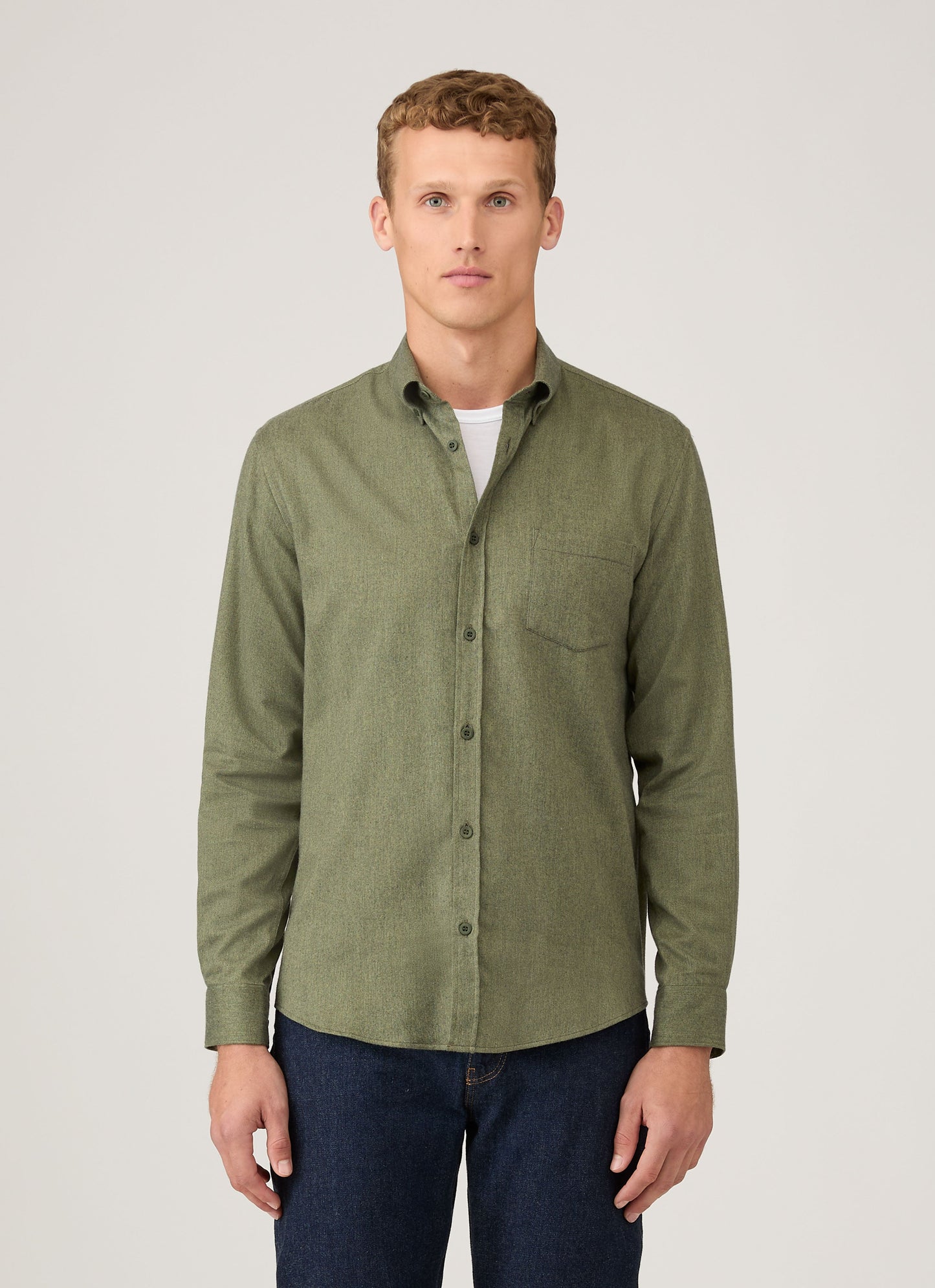 Mens Button Down Flannel Shirt In Sea Moss Melange Msht2131 Gniq