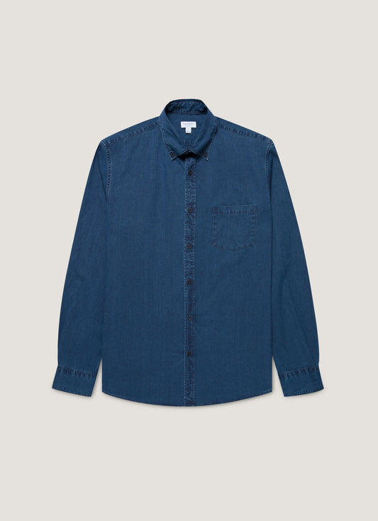 Mens Button Down Denim Shirt In Indigo Msht2133 Buad