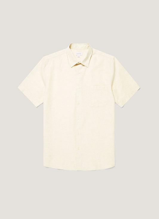 Mens Short Sleeve Cotton Linen Shirt In Ecru Msht2141 Whcr