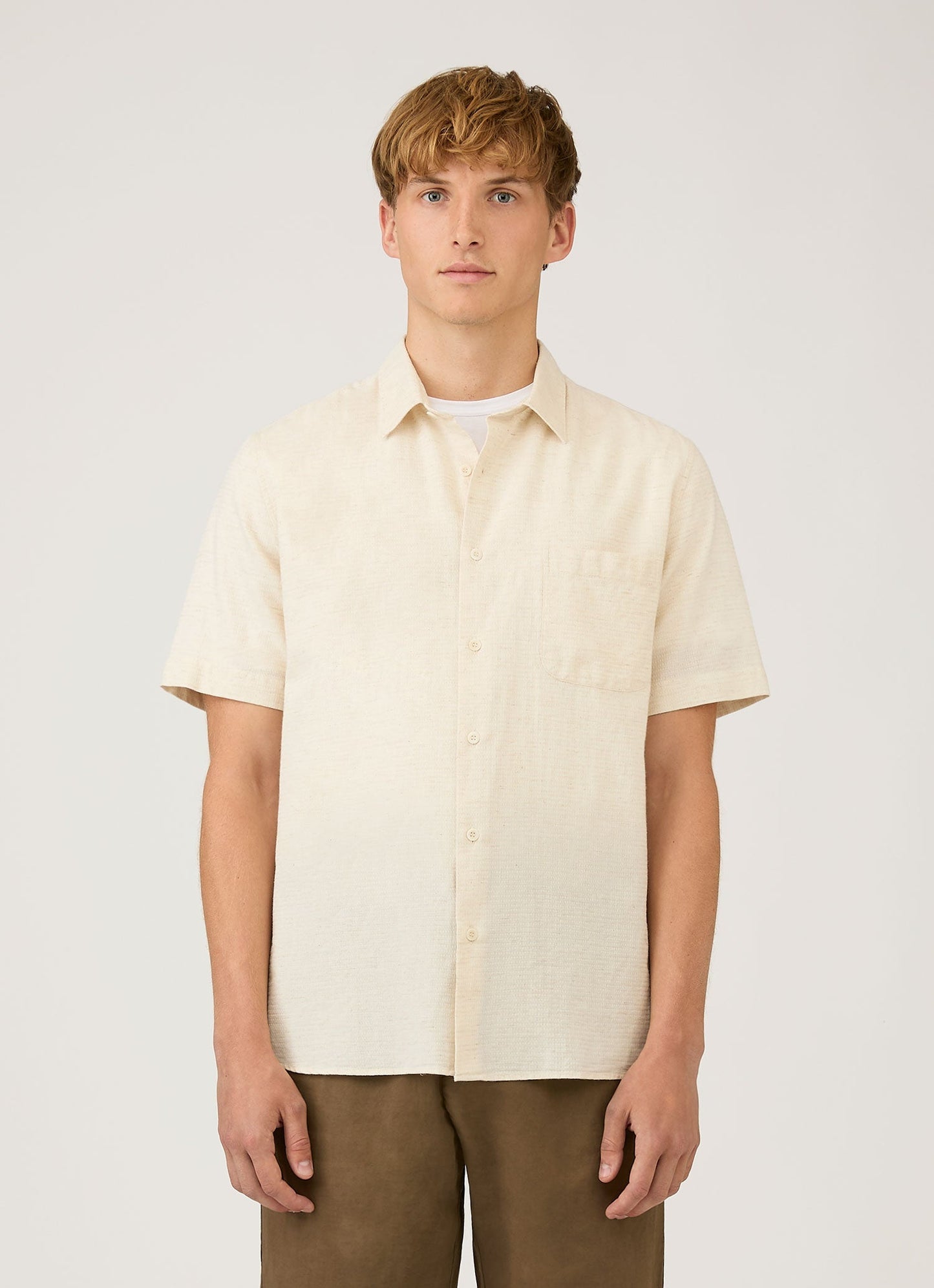 Mens Short Sleeve Cotton Linen Shirt In Ecru Msht2141 Whcr