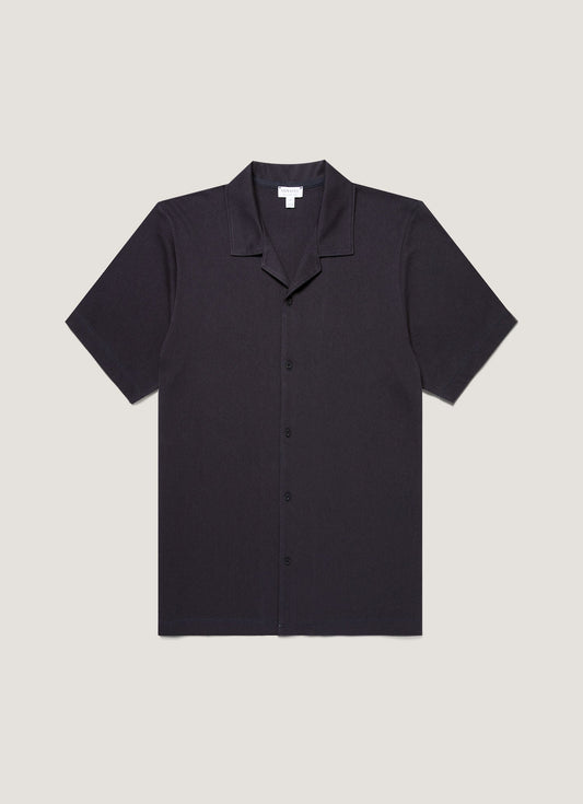 Mens Riviera Camp Collar Shirt In Navy Msht2147 Buaa
