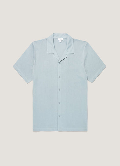 Mens Riviera Camp Collar Shirt In Stone Blue Msht2147 Buwt