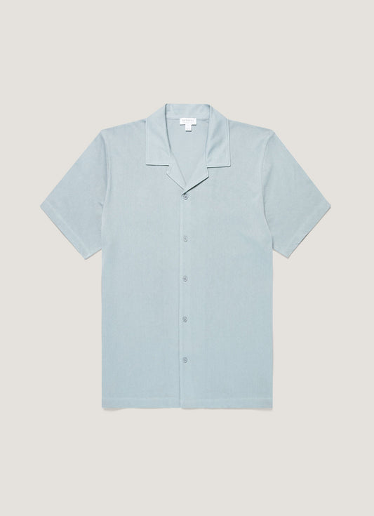 Mens Riviera Camp Collar Shirt In Stone Blue Msht2147 Buwt