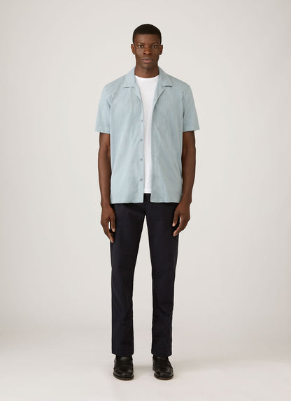 Mens Riviera Camp Collar Shirt In Stone Blue Msht2147 Buwt