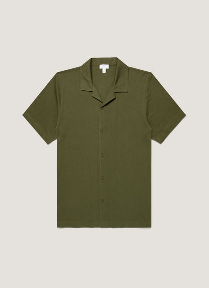 Mens Riviera Camp Collar Shirt In Deep Olive Msht2147 Gniz