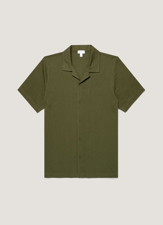 Mens Riviera Camp Collar Shirt In Deep Olive Msht2147 Gniz