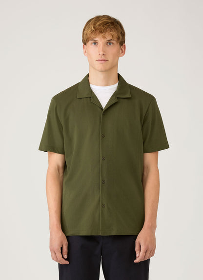 Mens Riviera Camp Collar Shirt In Deep Olive Msht2147 Gniz