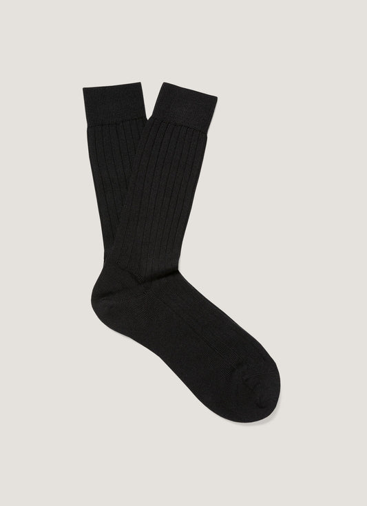 Mens Merino Wool Rib Socks In Black