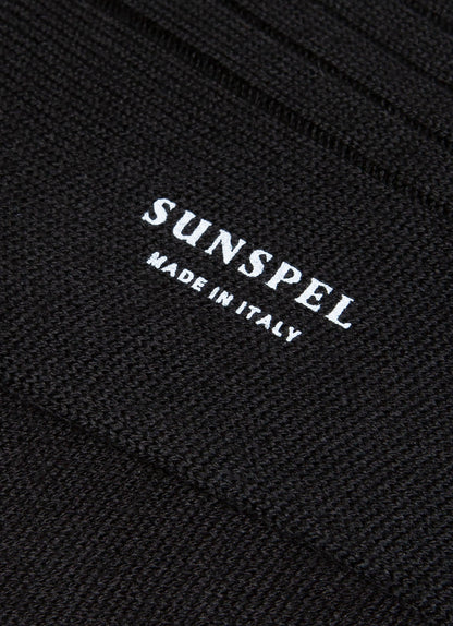 Mens Merino Wool Rib Socks In Black