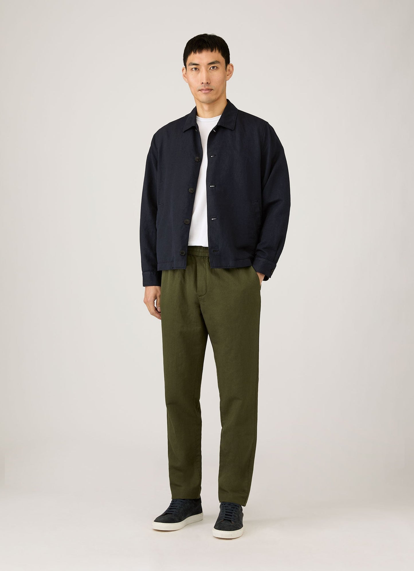 Mens Cotton Linen Drawstring Trouser In Deep Olive Mtrs3135 Gniz