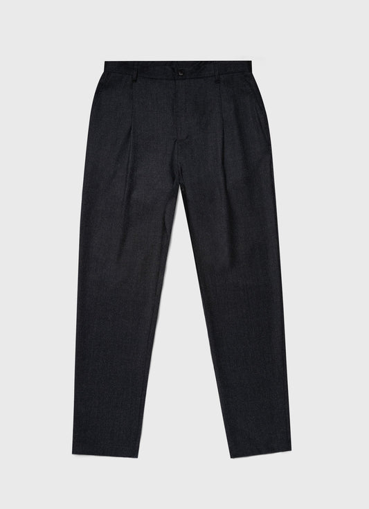 Mens Pleated Wool Flannel Trouser In Charcoal Melange Mtrs3076 Gyad