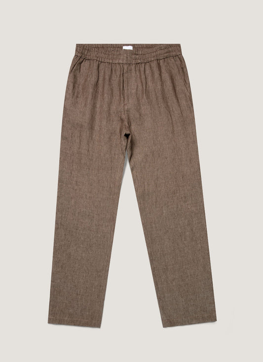 Mens Linen Drawstring Trouser In Dark Walnut Mtrs3092 Brgw